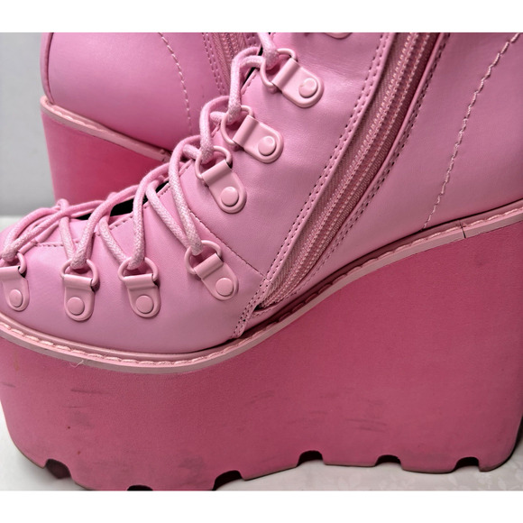 Sugar Thrillz Pink Platform Boots Size 7M Y2K Goth Rave Chunky Wedge Lace Up - Picture 10 of 14